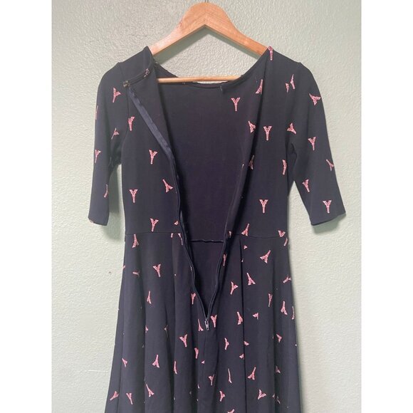 Unique Vintage Women's Pink and Navy Paris Eiffel Tower Dress Size Large - Picture 4 of 8